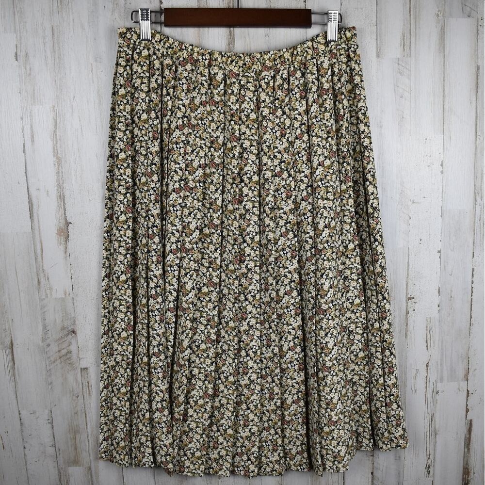 Vintage Pleated Midi Skirt Womens Medium 8 Multicolor Floral Cottagecore Flowy
